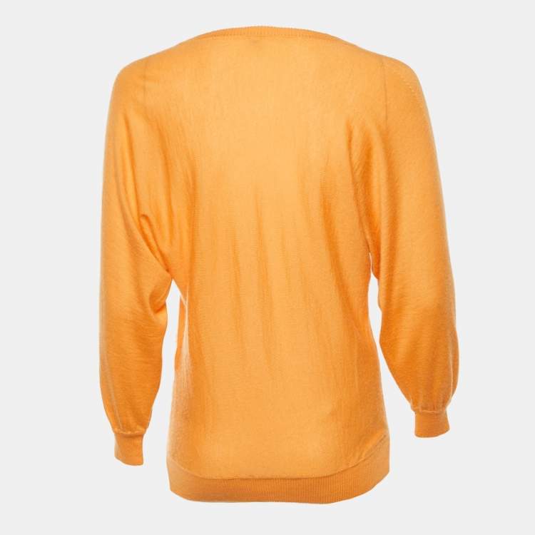 Pre Owned Hermes Orange Cashmere Crew Neck Jumper S