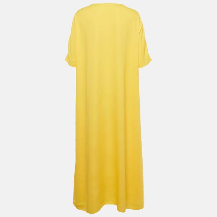 Pre Owned Hermes Yellow Crepe Maxi Dress XL