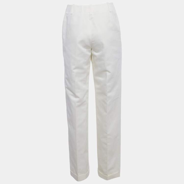 Pre Owned Hermes Cream Gabardine Trousers M