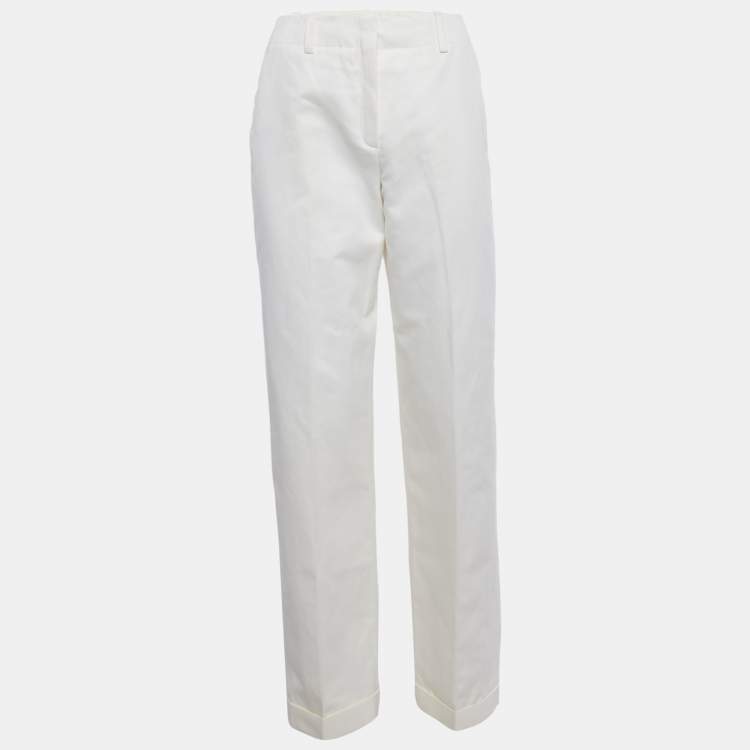 Pre Owned Hermes Cream Gabardine Trousers M
