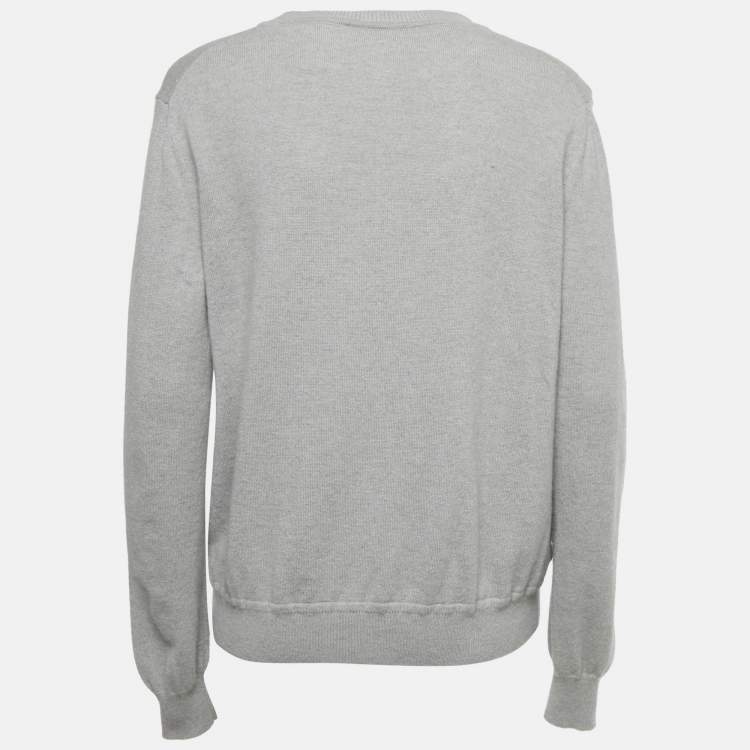 مملوكة مسبقًا سويت شيرت هيرمس كشمير وحرير بطبعة رمادية ياقة دائرية مقاس متوسط