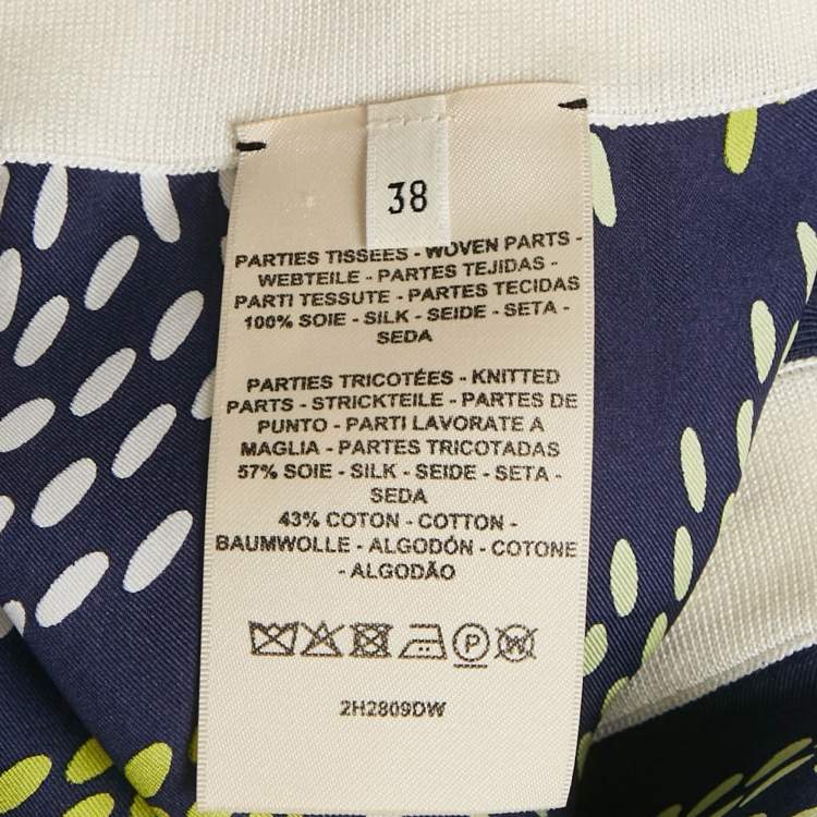 Pre Owned Hermes Navy Blue Printed Silk & Knit Open Shrug M