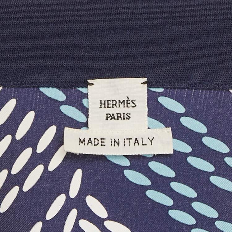 Pre Owned Hermes Navy Blue Printed Silk & Knit Open Shrug M