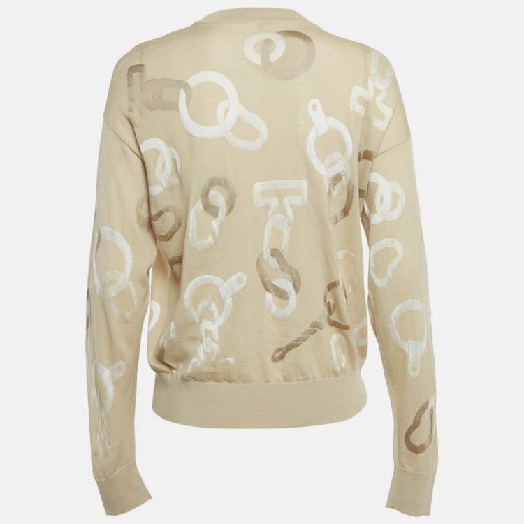 Pre Owned Hermes Beige Wool & Silk Knit Effet Kaleidoscope Sweater M 