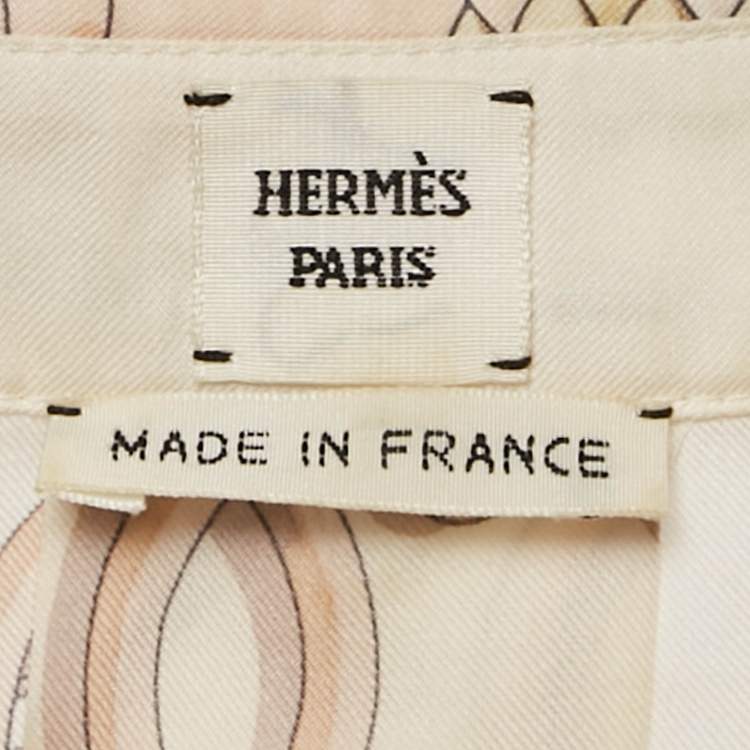 Pre Owned Hermes Beige Buckle Printed Silk Button Front Shirt M