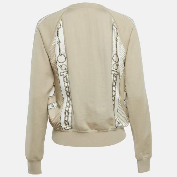Pre Owned Hermes Beige Printed Silk & Wool Long Sleeve Sweater M