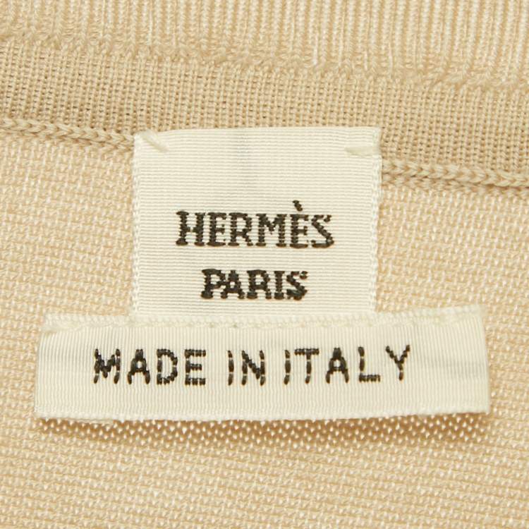 Pre Owned Hermes Beige Printed Silk & Wool Long Sleeve Sweater M