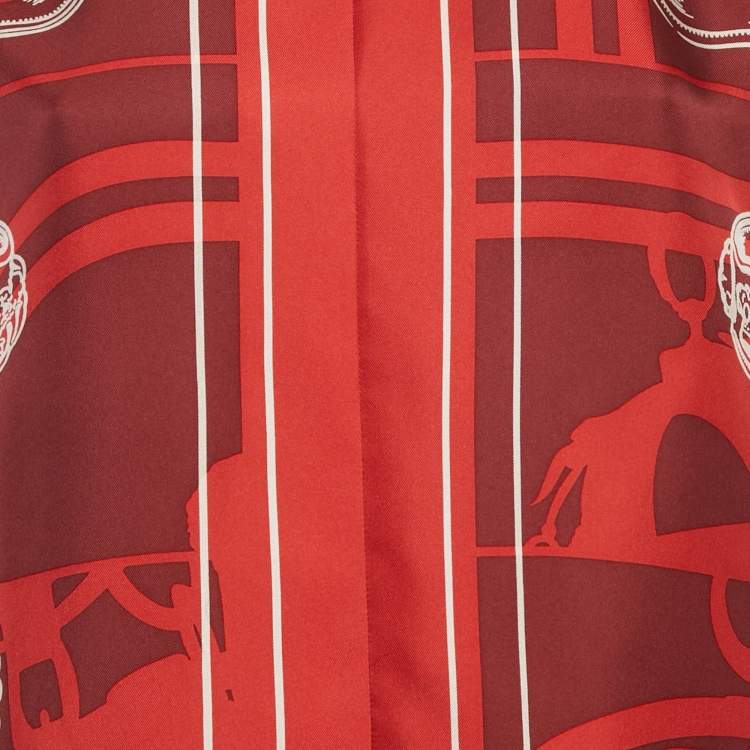 مملوكة مسبقًا Hermes Red Printed Silk Top L