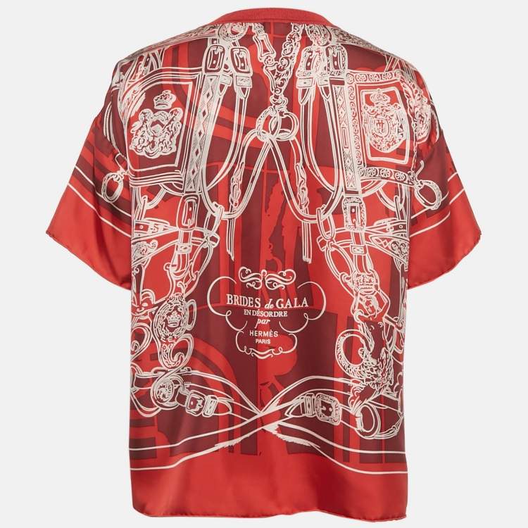 مملوكة مسبقًا Hermes Red Printed Silk Top L