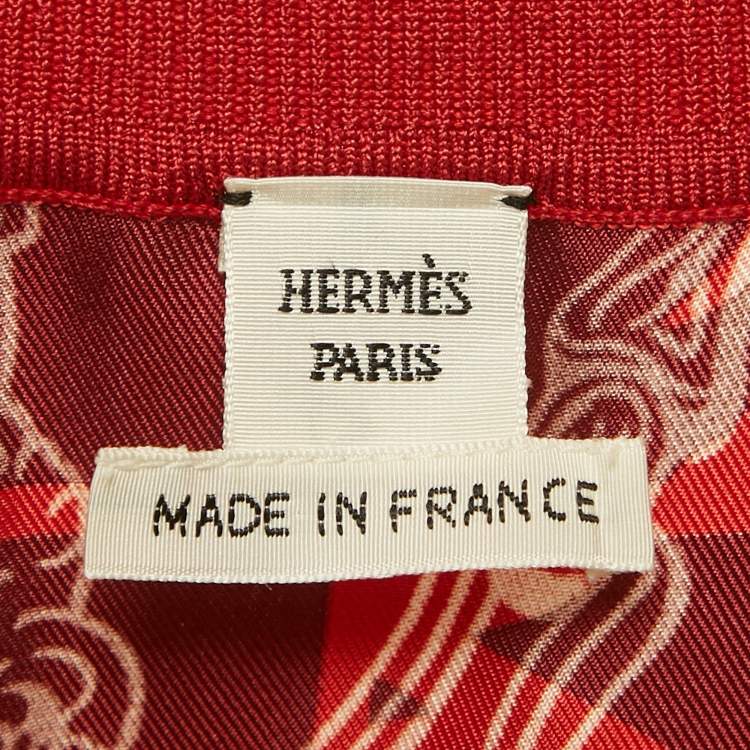 مملوكة مسبقًا Hermes Red Printed Silk Top L