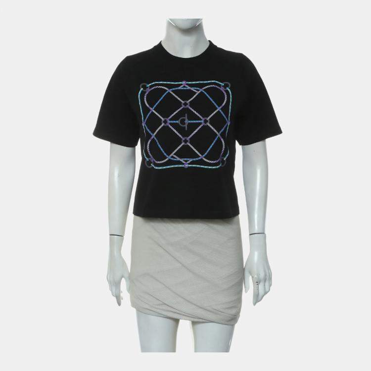 Pre Owned Hermes Black Cotton Printed Cropped Top