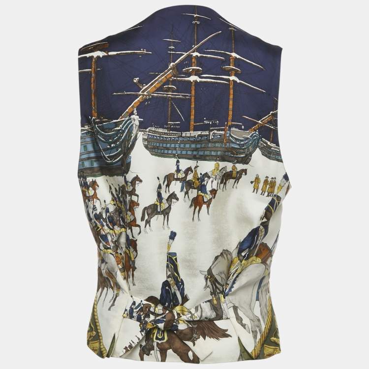 Pre Owned Hermès Multicolor Printed Silk Sleeveless Vest 3XL