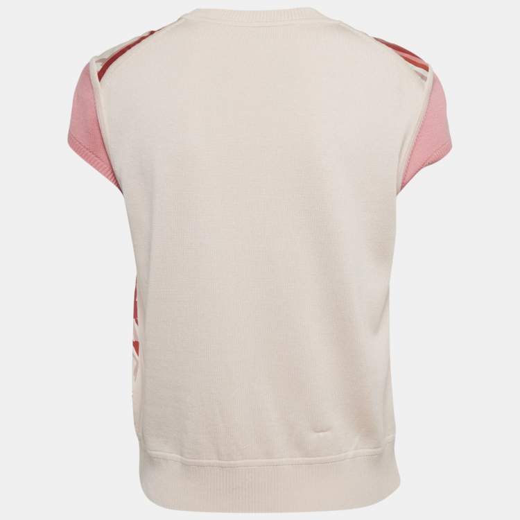 Pre Owned Hermes Pink Silk and Knit Birds de Gala par Top M