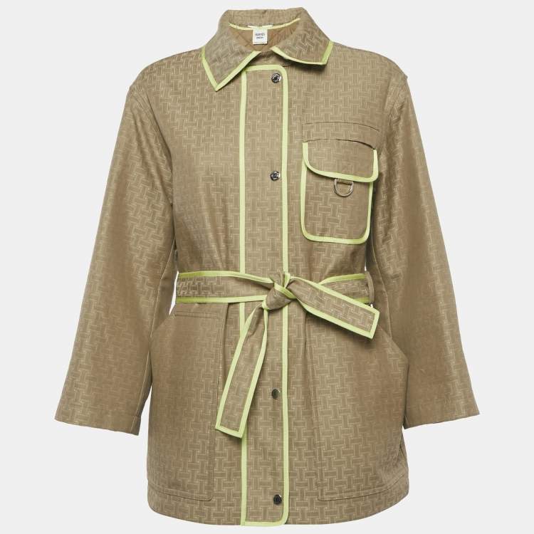 Pre Owned Hermes Light Brown Faconnée H Pattern Zip Up Coat S