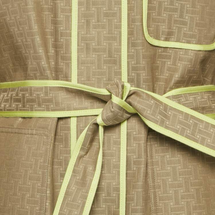 Pre Owned Hermes Light Brown Faconnée H Pattern Zip Up Coat S