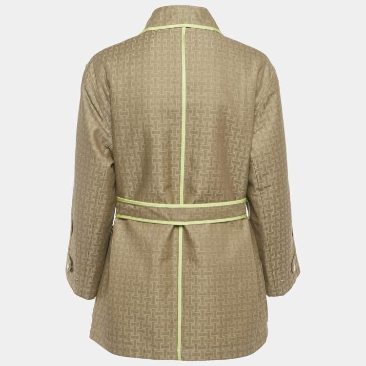 Pre Owned Hermes Light Brown Faconnée H Pattern Zip Up Coat S