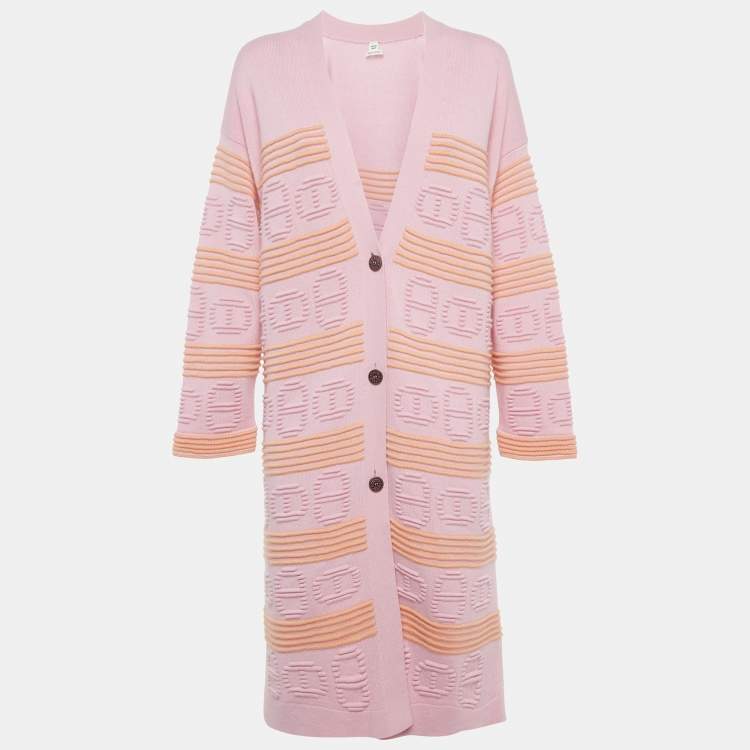 Pre Owned Hermes Pink / Orange Cashmere Knit Long Cardigan S