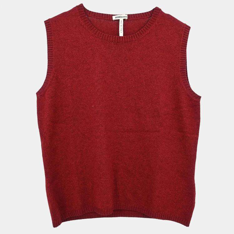 Pre Owned Hermes Ensemble Cardigan Sleeveless Top Bordeaux M