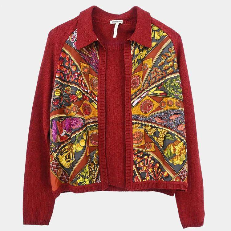 Pre Owned Hermes Ensemble Cardigan Sleeveless Top Bordeaux M