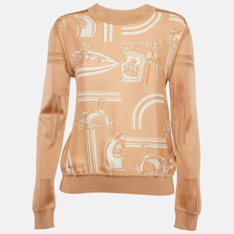 Pre Owned Hermes Beige Jersey & Silk Desordre Finesse Twillreine Sweater M
