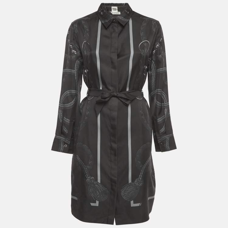 Pre Owned Hermes Black Silk Palefroi Remix Shirt Dress M