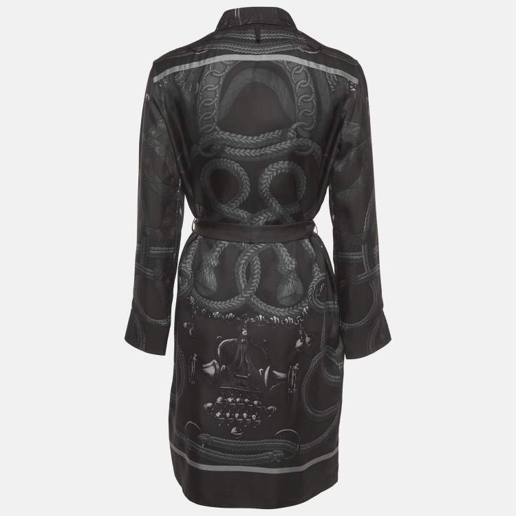 Pre Owned Hermes Black Silk Palefroi Remix Shirt Dress M