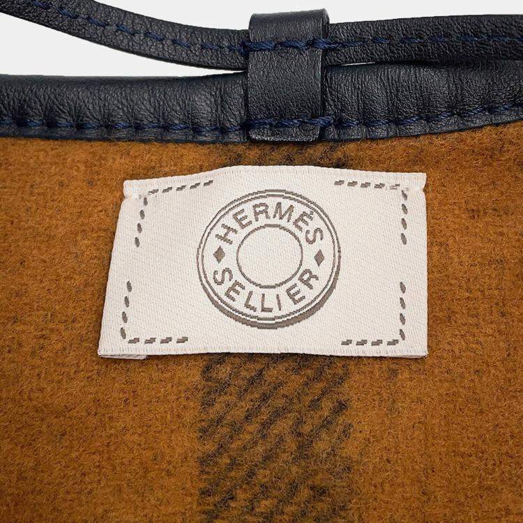 Pre Owned Hermes Poncho Highland Navy/Brown Merino Wool90% Cashmere10%