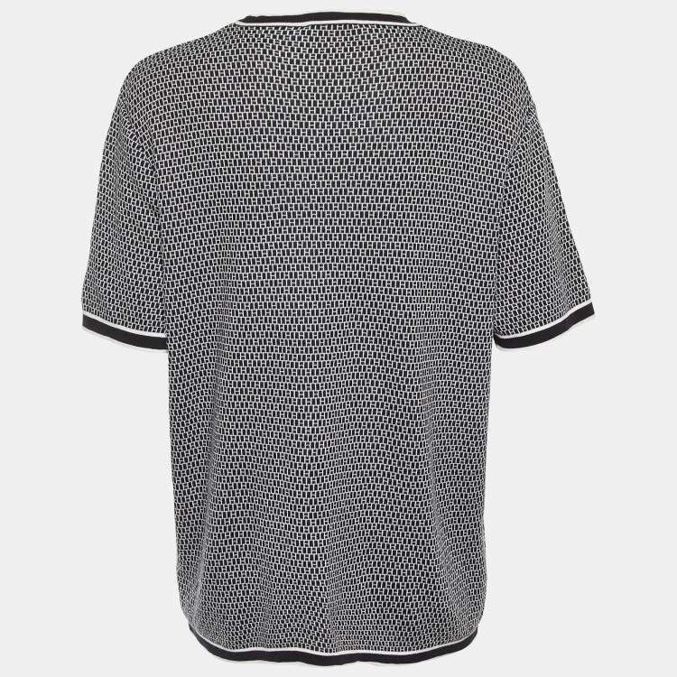 Pre Owned Hermes Black/White All Over H Cotton Knit Crew Neck T-Shirt L