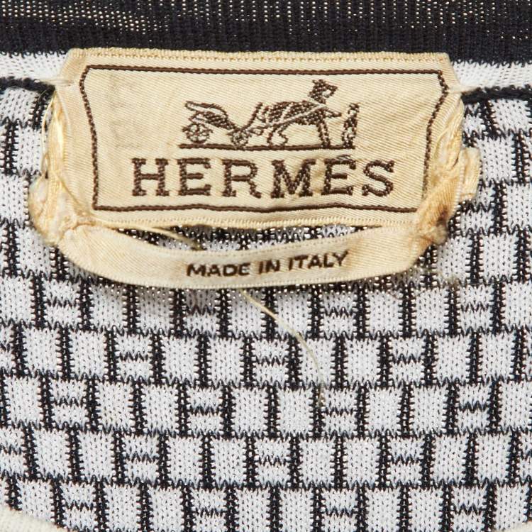 Pre Owned Hermes Black/White All Over H Cotton Knit Crew Neck T-Shirt L