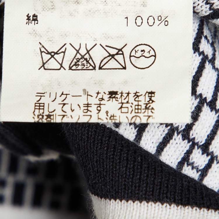 Pre Owned Hermes Black/White All Over H Cotton Knit Crew Neck T-Shirt L