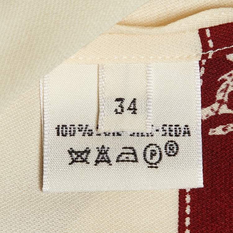 Pre Owned Hermes Cream Bolduc Ribbon Print Silk Sleeveless Top S