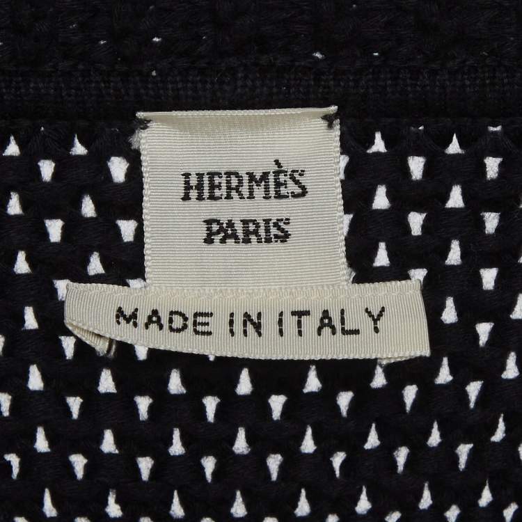 Pre Owned Hermes Black Printed Cotton and Purl Knit Long Cardigan S