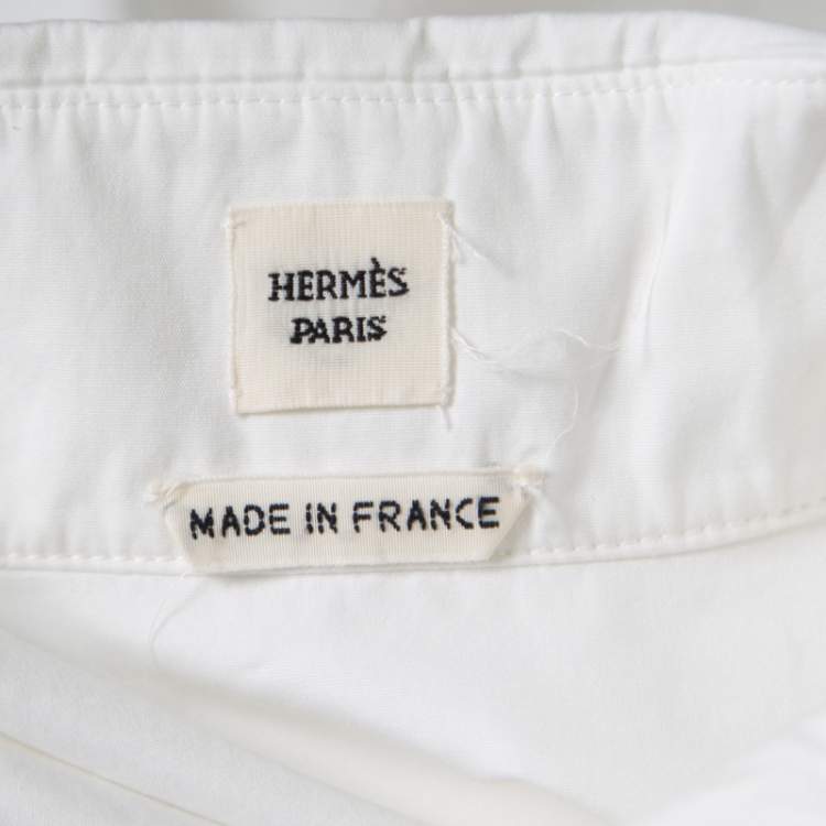 Pre Owned Hermes White Cotton Button Front Shirt Dress S