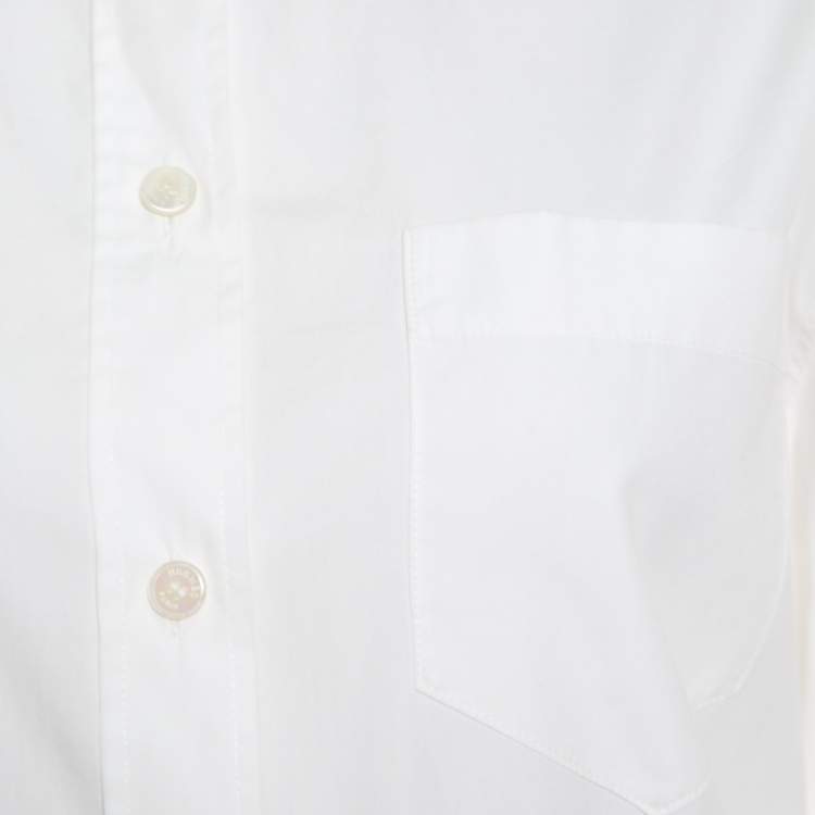 Pre Owned Hermes White Cotton Button Front Shirt Dress S