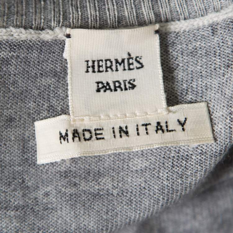 Pre Owned Hermes Grey Tie Dye Effect Wool V Neck Sweater S