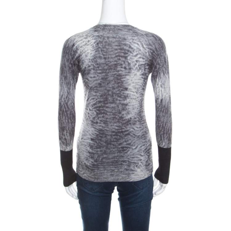 Pre Owned Hermes Grey Tie Dye Effect Wool V Neck Sweater S