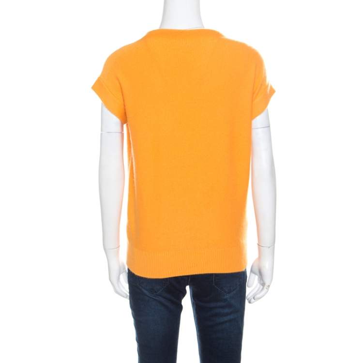 Pre Owned Hermes Yellow Cashmere Short Sleeve Sweater S