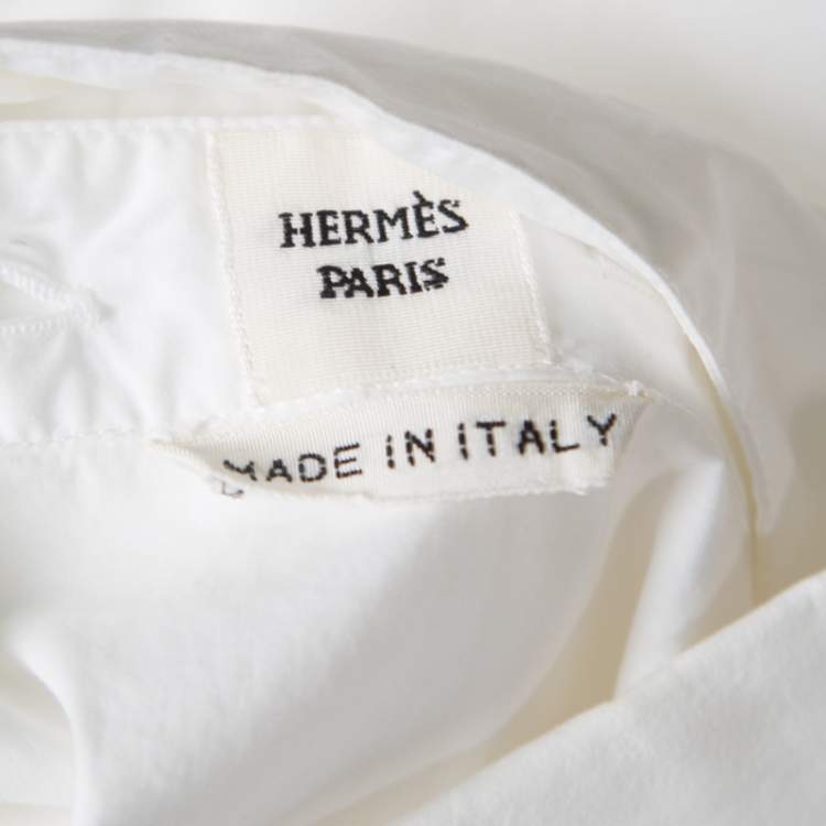 مملوكة مسبقًا Hermes White Cotton Logo Embroidered Detachable Collar Detail Shirt M
