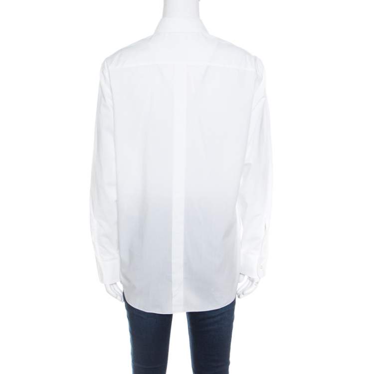 مملوكة مسبقًا Hermes White Cotton Logo Embroidered Detachable Collar Detail Shirt M