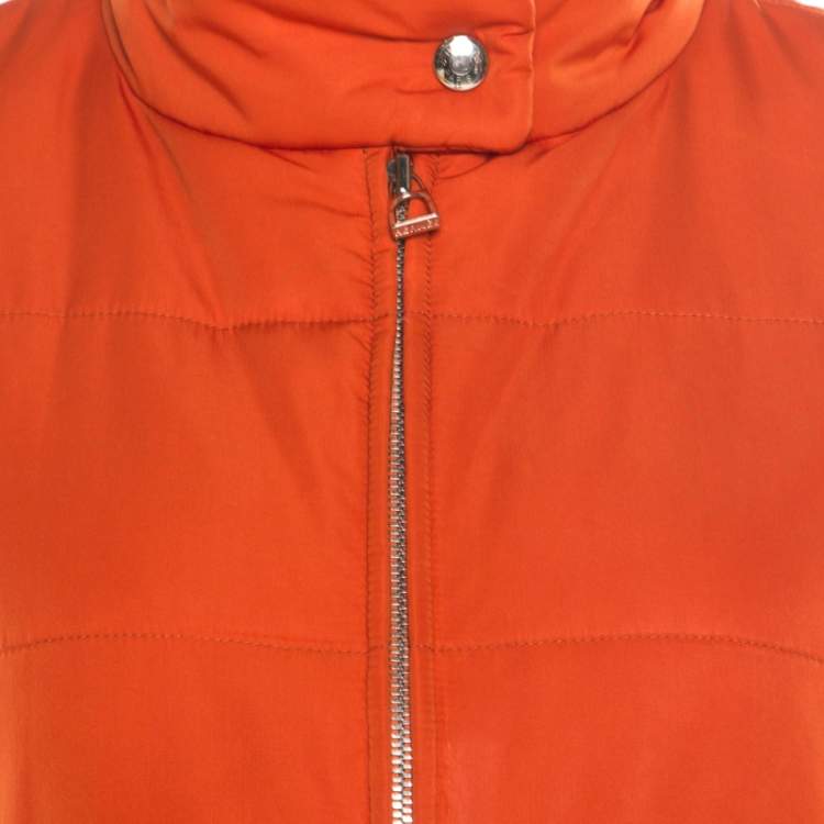 Pre Owned Hermes Sellier Orange Quilted Zip Front Vest M