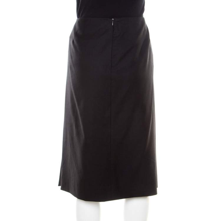 Pre Owned Hermes Black Wool Fold Over Front Pencil Skirt L