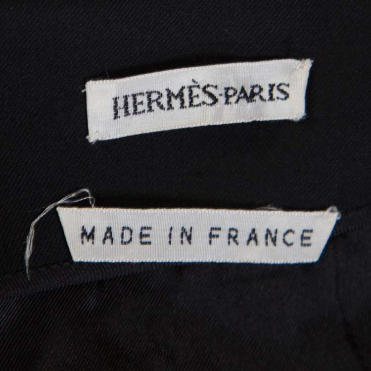 Pre Owned Hermes Black Wool Fold Over Front Pencil Skirt L