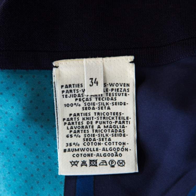 Pre Owned Hermes Navy Blue Printed Cotton Silk Long Sleeve Sweater Top S