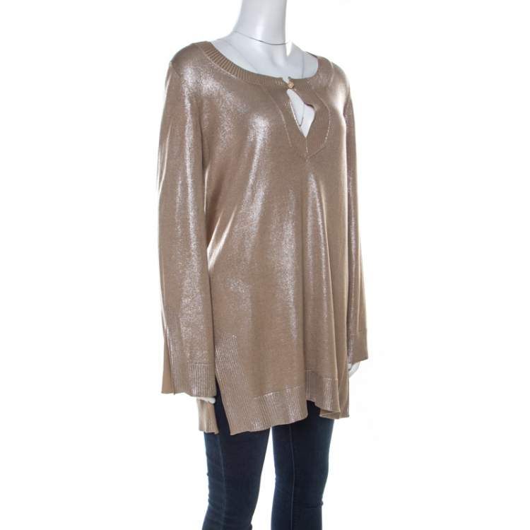 Pre Owned Hermes Metallic Silk and Lurex Knit Sweater M 