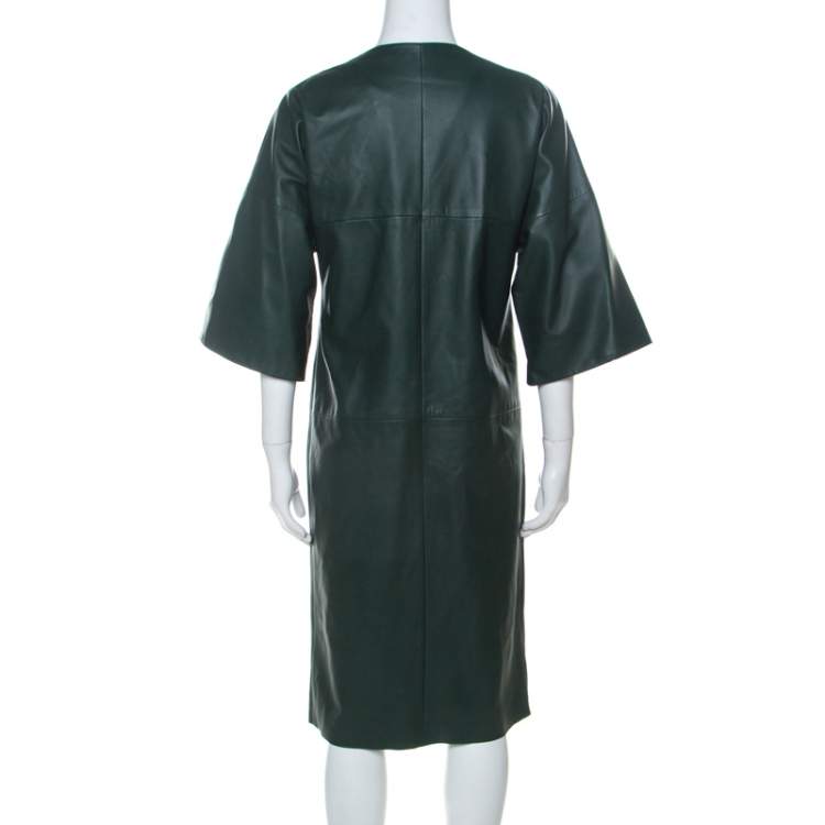 Pre Owned Hermes Green Lambskin Long Button Front Jacket M