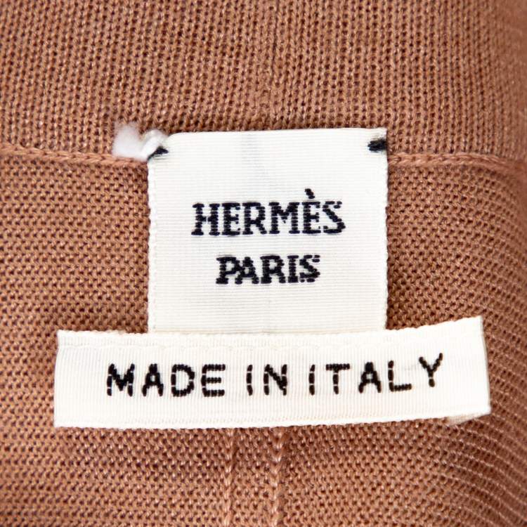 Pre Owned Hermes Peach Parure De Gala Print Cashmere & Silk Belted Cardigan S