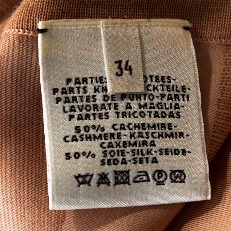 Pre Owned Hermes Peach Parure De Gala Print Cashmere & Silk Belted Cardigan S