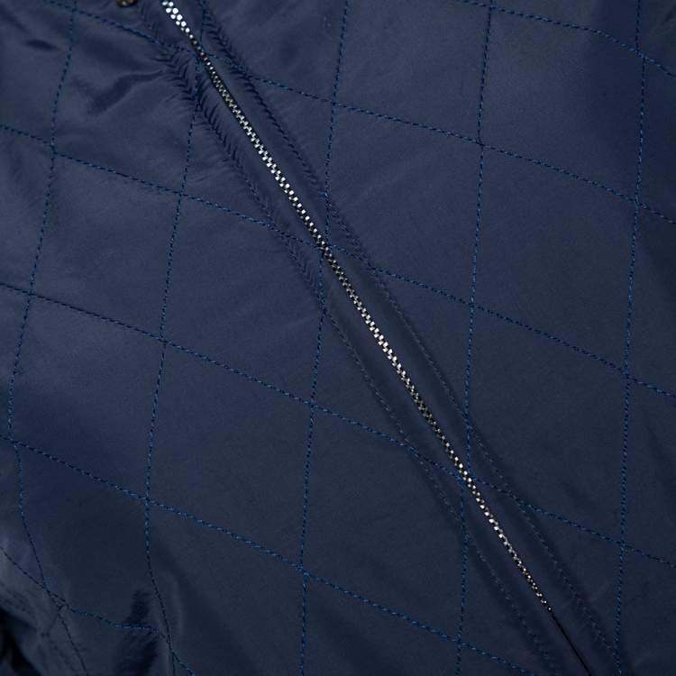 Pre Owned Hermes Navy Blue Quilted Reversible Jacket XS