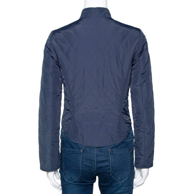 Pre Owned Hermes Navy Blue Quilted Reversible Jacket XS