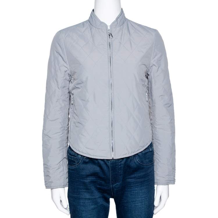 Pre Owned Hermes Navy Blue Quilted Reversible Jacket XS